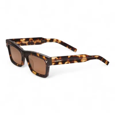 Valentino V - Sharp Brown Rectangular Unisex Sunglasses Vls-134 B 53 In ["brown","tortoise"]