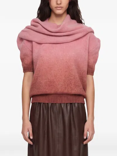 Rowen Rose Gradient-effect Draped-neck Sweater In Pink