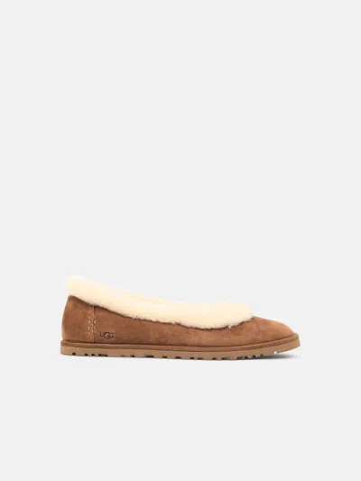 Ugg Soft Suede Ballet Flat With Plush Sheepskin Lining In Beige