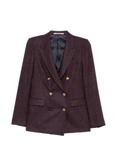 Tagliatore Double-breasted Blazer With Houndstooth Pattern In Purple