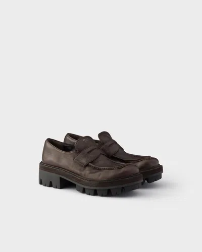Prada Leather Loafers In Brown
