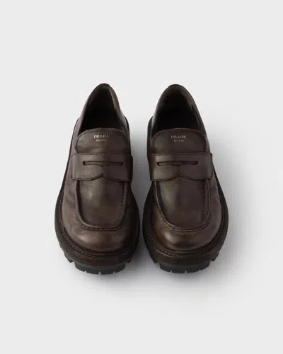 Prada Leather Loafers In Brown