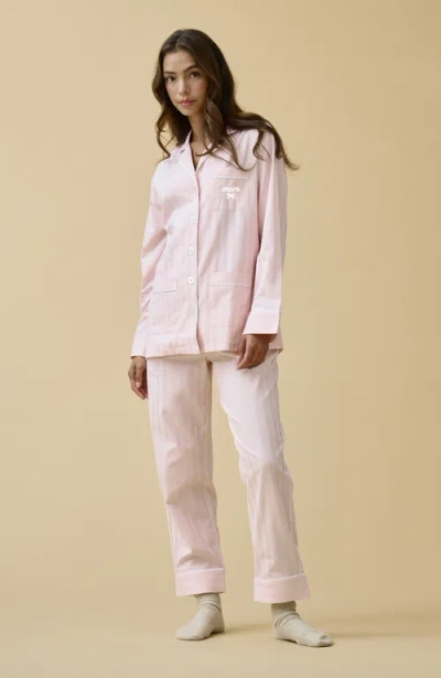 Kip. Kip Luxe Stretch Cotton Striped Short Set In Pink