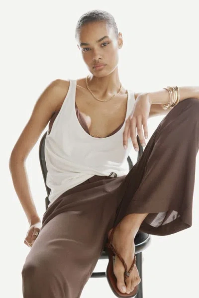 H&m Wide Pull-on Trousers In Brown