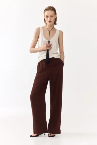 H&m Wide Pull-on Trousers In Brown