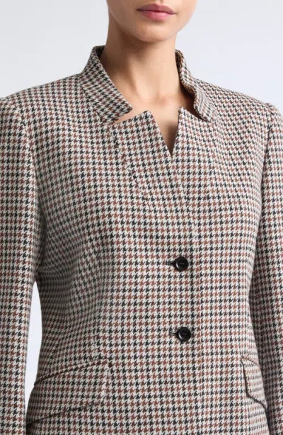 Max Mara Houndstooth Stand Collar Jacket In Multi