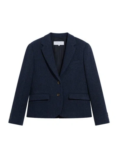 Gerard Darel Juliet Herringbone Two Button Notch Collar Jacket In Blue
