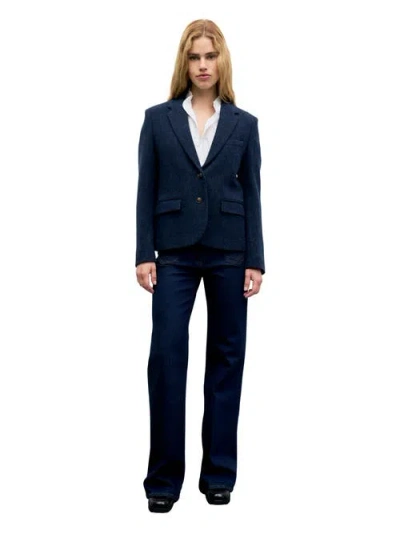 Gerard Darel Juliet Herringbone Two Button Notch Collar Jacket In Blue