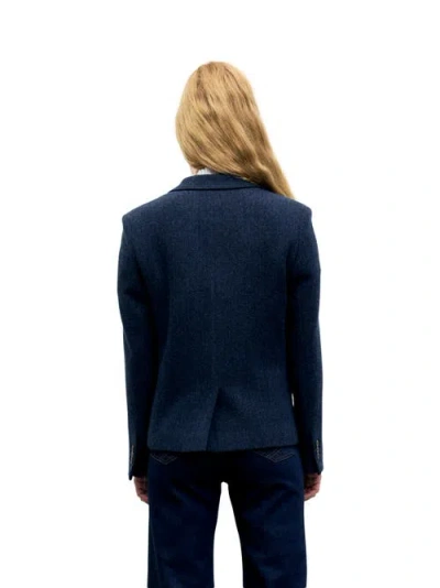 Gerard Darel Juliet Herringbone Two Button Notch Collar Jacket In Blue