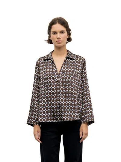Gerard Darel Lorra Printed Open Collar Blouse In Brown