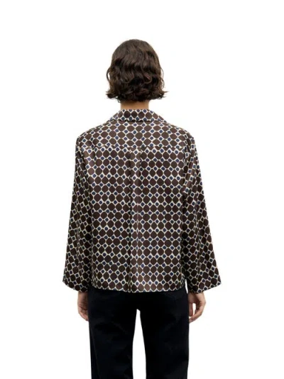 Gerard Darel Lorra Printed Open Collar Blouse In Brown