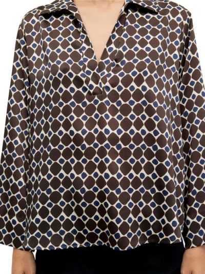 Gerard Darel Lorra Printed Open Collar Blouse In Brown