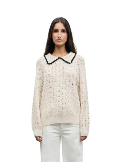 Gerard Darel Roca Long Sleeve Collared Jumper In White