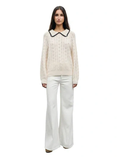 Gerard Darel Roca Long Sleeve Collared Jumper In White
