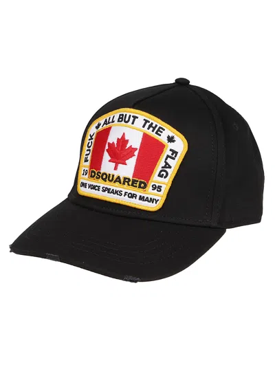 Dsquared2 Flag Patch Cotton Canvas Baseball Hat In Black