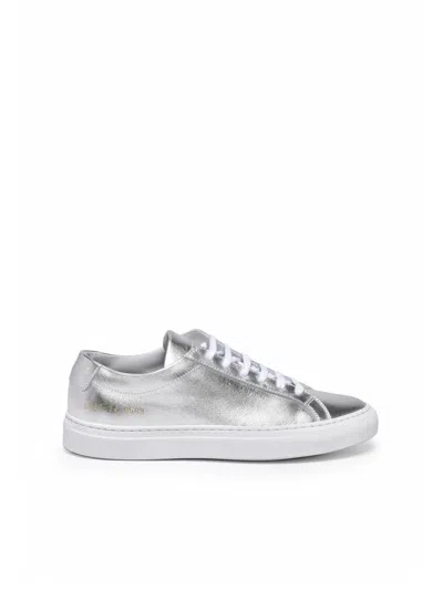 Common Projects Silver Achilles Metallic Leather Low-top Sneakers In Silver