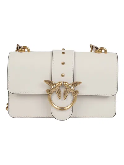 Pinko Love One Classic Smooth Rectangular Shoulder Bag In White