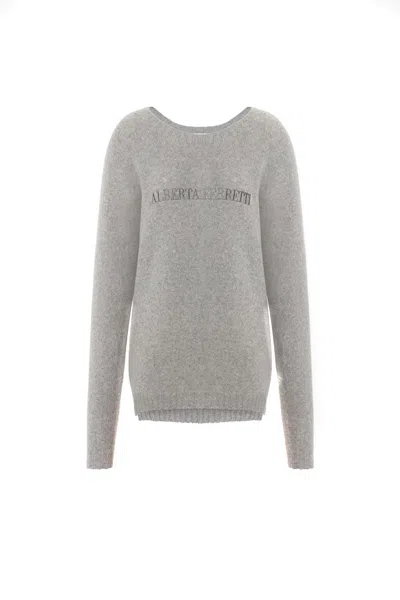 Alberta Ferretti Crew Neck Long Sleeve Ribbed Knitwear In Gray