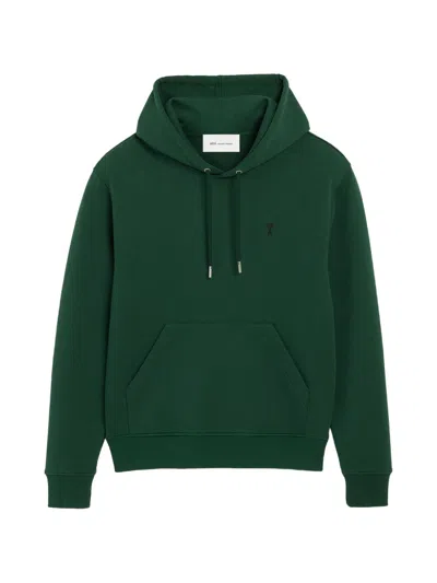 Ami Alexandre Mattiussi Deep Green Pullover Hoodie With Adjustable Drawstring In Green