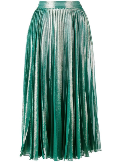 Gucci Plisse Silk Voile Lamé Midi Skirt In Green | ModeSens