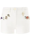 MOSCHINO pin embellished denim shorts,HANDWASH