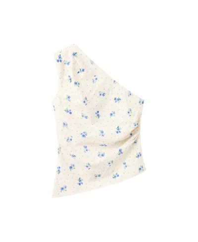 Mango Coya One Shoulder Knit Top In White