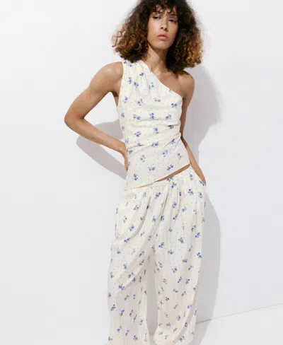 Mango Coya One Shoulder Knit Top In White