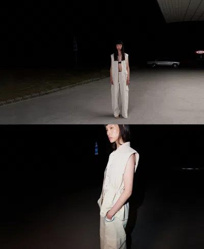 Mango Oversize Denim Vest In Neutral