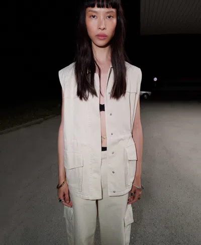 Mango Oversize Denim Vest In Neutral