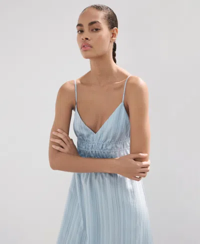 Mango Striped Gathered Dress In Blue