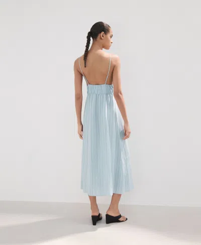 Mango Striped Gathered Dress In Blue