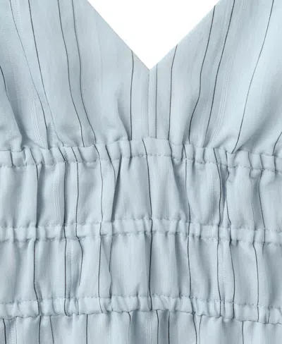 Mango Striped Gathered Dress In Blue