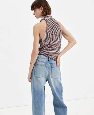 Mango Striped Halter Top With Fixed Knot In Brown