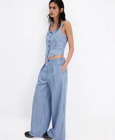 Mango Striped Buttoned Vest In Blue