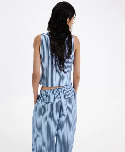 Mango Striped Buttoned Vest In Blue