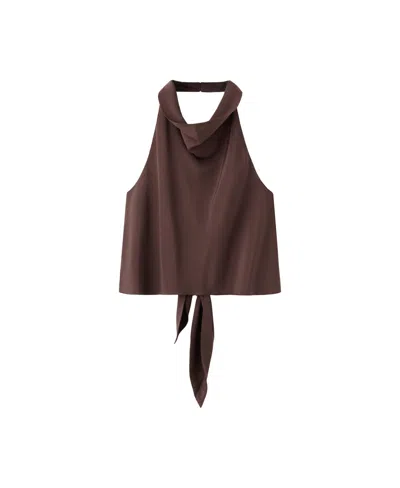 Mango Drape Halter Crop Top In Brown