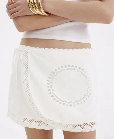 Mango Openwork Embroidered Cotton Miniskirt In White