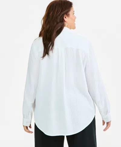 Style & Co Plus Size Button-front Collared Long-sleeve Shirt, Created For Macy's In White