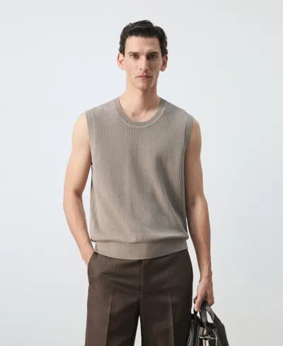 Mango Fine-knit Vest In Brown