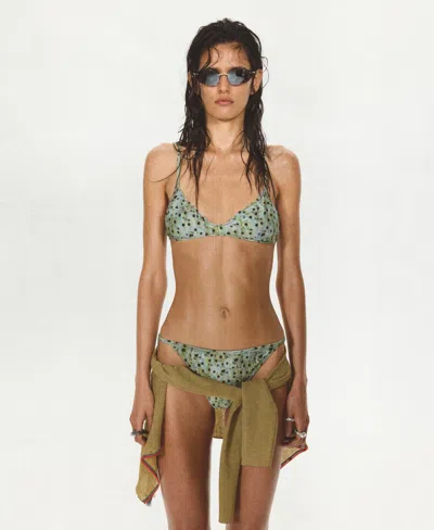 Mango Printed Triangle Bikini Top In Green
