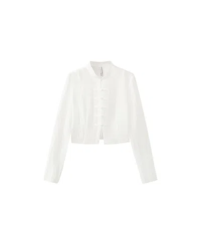 Mango Semi-sheer Textured Top In White