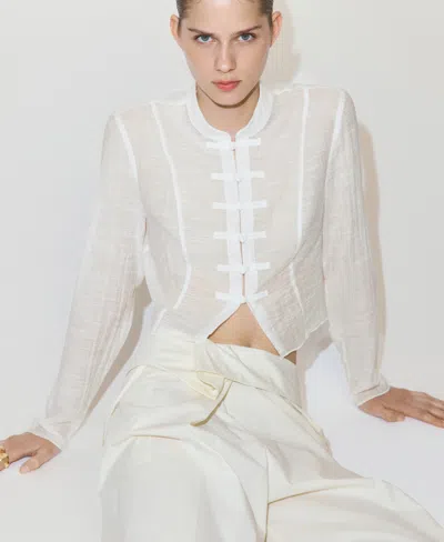 Mango Semi-sheer Textured Top In White