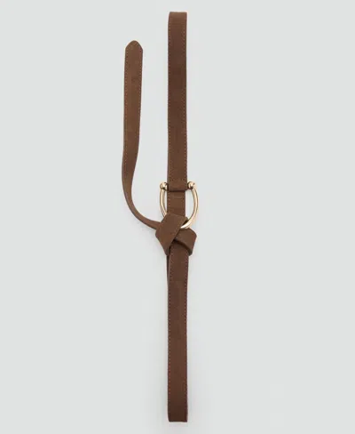 Mango Women's Thin Suede Leather Belt In Brown