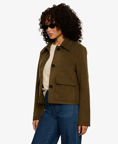 Sanctuary Petite Avid Spread Collar Button-front Jacket In Green
