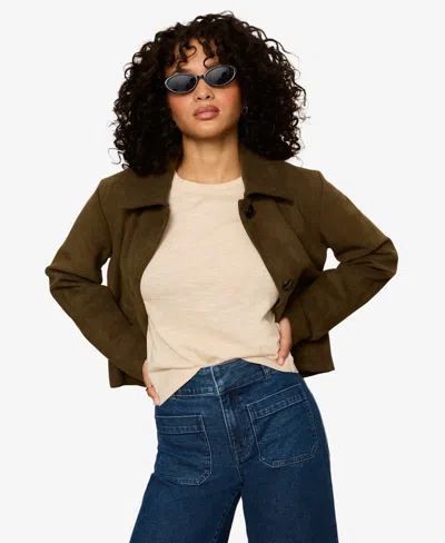 Sanctuary Petite Avid Spread Collar Button-front Jacket In Green