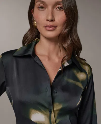 Donna Karan Petite Collared Button-front Blouse In Black