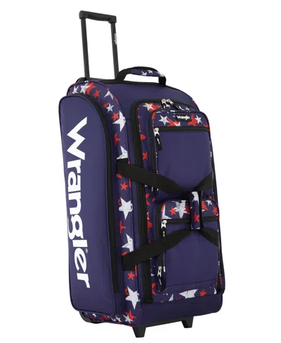 Wrangler Multi-pocket Large Upright Rolling Duffel In Navy Flag