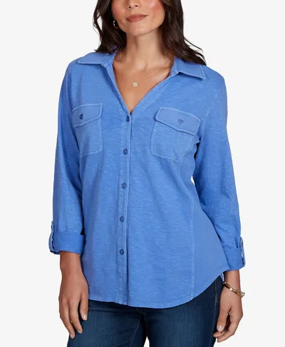 Ruby Rd. Petite Rib Trim Button-front Knit Top In Pink
