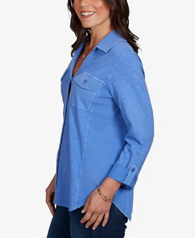 Ruby Rd. Petite Rib Trim Button-front Knit Top In Pink