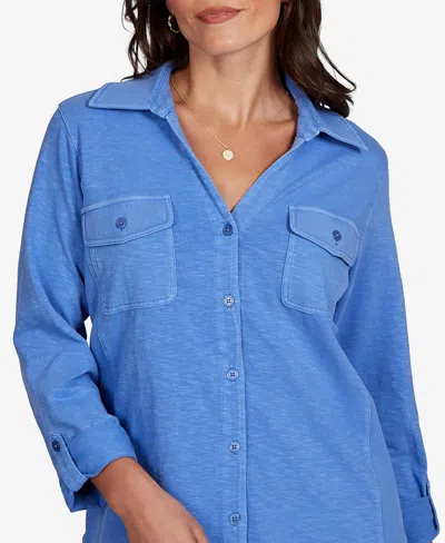 Ruby Rd. Petite Rib Trim Button-front Knit Top In Pink